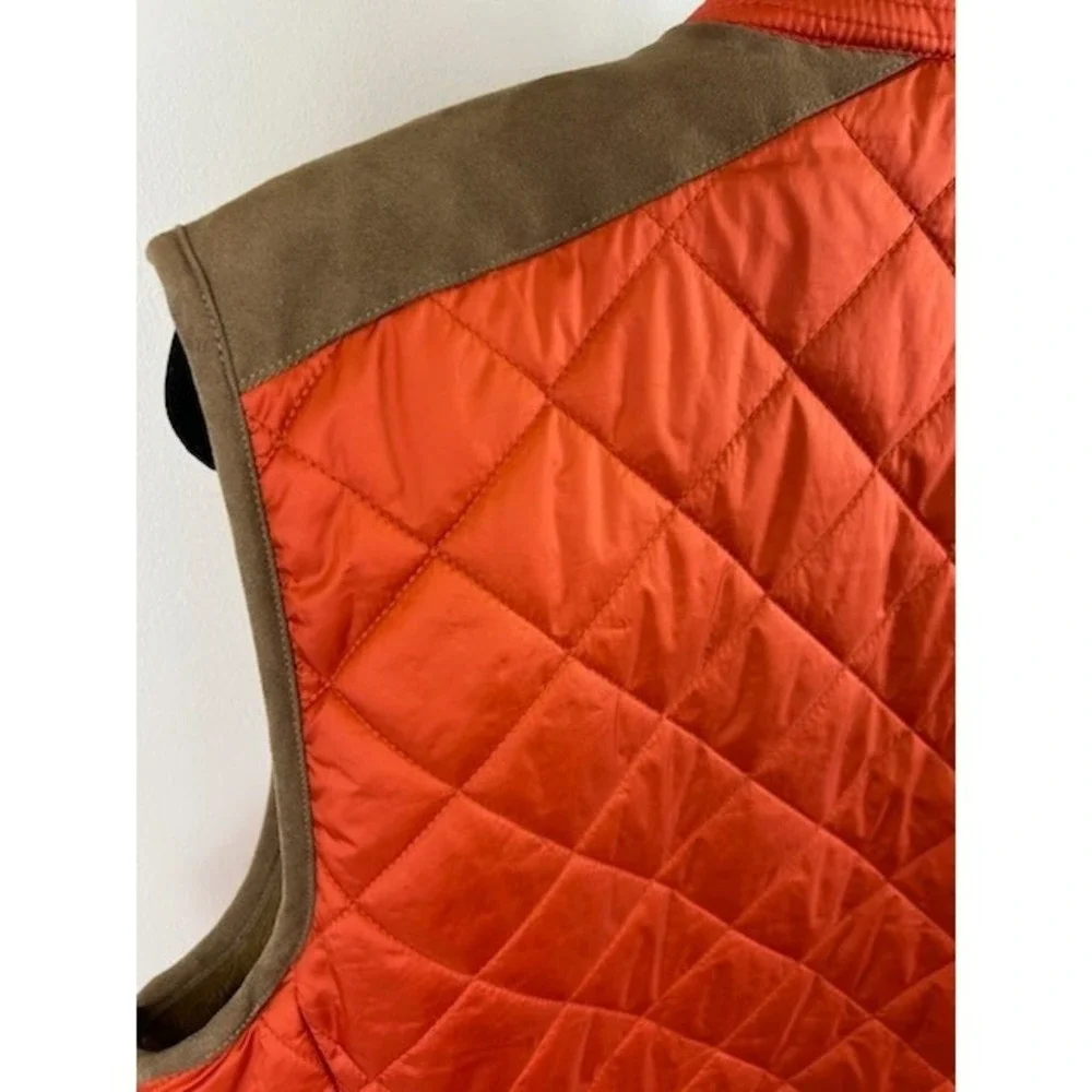 Tommy Hilfiger Puffer Vest Men's Size Large Orange Quilted Leather Suede Accents